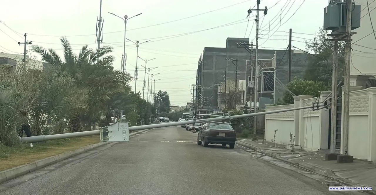 عاصفة شديدة تسقط أعمدة الكهرباء في الأنبار